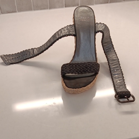 Stuart Weitzman Alex Nero Crochet Black  Woven Wedges Sandals 9.5 M - Picture 9 of 16